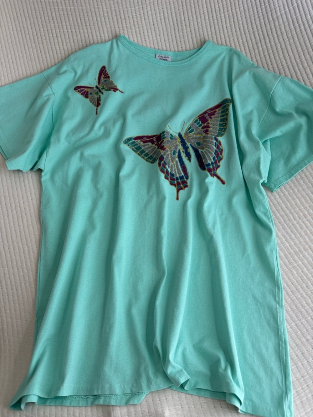 Vintage Mint Green Butterfly Embroidered Tee